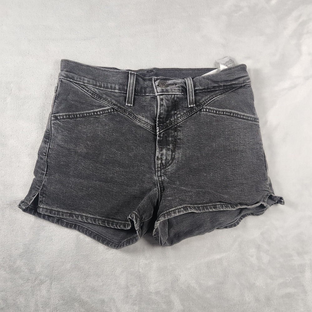 Levi's High Rise Black Denim Shorts Yoke Wash Distressed Grunge Size 28